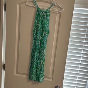 escapada Green Halter Summer Maxi Dress with White Geometric Print